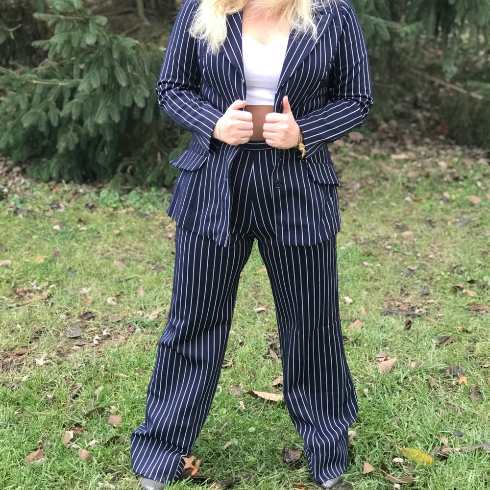 2 Piece Navy & White pinstriped suit